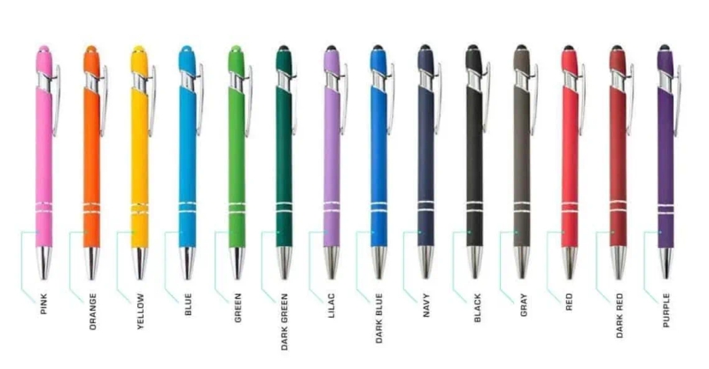 Soft Touch Laser Engraved Stylus Pens (50ct) (Sample Pack (One of Each Color))