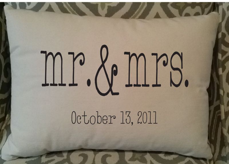 mr. & mrs. Wedding Date Pillow, 12 x 18 Pillow with Insert, Black or Dark Navy Print