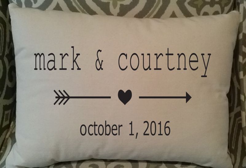 Wedding Date Pillow, 12 x 18 Pillow with Insert, Black, Gray or Dark Navy Embroidered Design