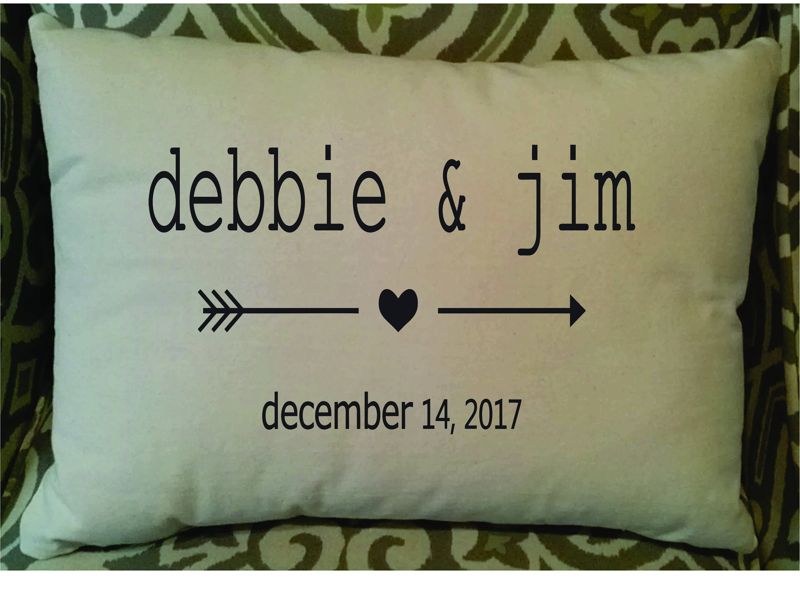Wedding Date Pillow, 12 x 18 Pillow with Insert, Black, Gray or Dark Navy Embroidered Design