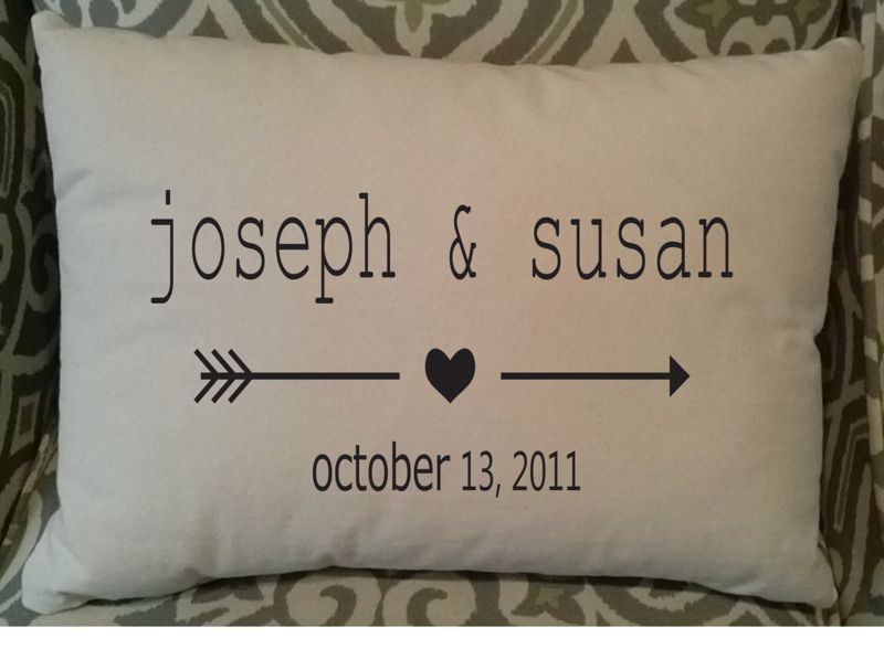 Wedding Date Pillow, 12 x 18 Pillow with Insert, Black, Gray or Dark Navy Embroidered Design