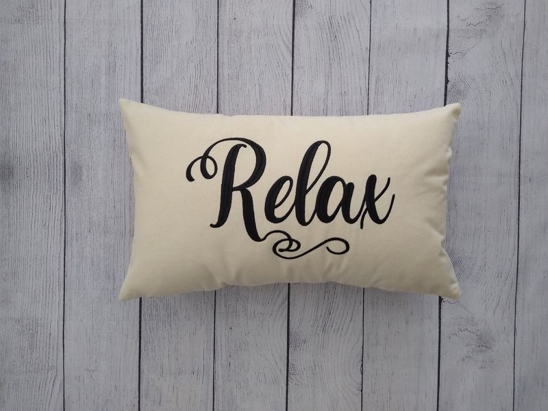 Relax embroidered pillow, 12"x18" Pillow, Cover with Insert, boyfriend,beach house, lake house, guest, hostess gift