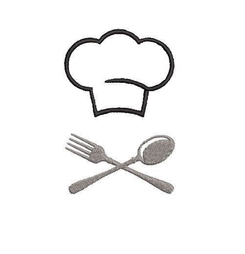 Chef Hat Embroidery Design, Cooking Utensils Machine Embroidery Design, 3 Sizes, Hat Designs, Cook, Kitchen, Bakery, Apron Design, Chef