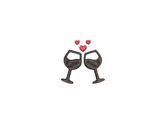 Wine Glasses with Hearts, Machine Embroidery Design, 3 Sizes, Wine Designs, Cook, Kitchen, Bakery, Apron Design, Wine Lovers, Merlot