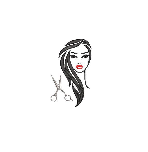 Haircut Girl with Scissors Machine Embroidery Design, 3 Sizes Hair